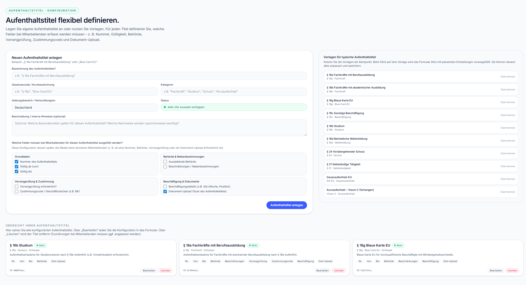 Aufenthaltstitel-Konfiguration